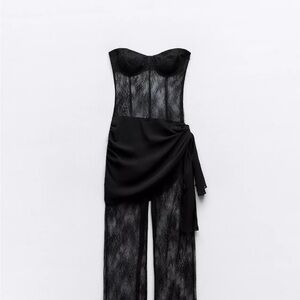 Zara Black Lace Strapless Jumpsuit